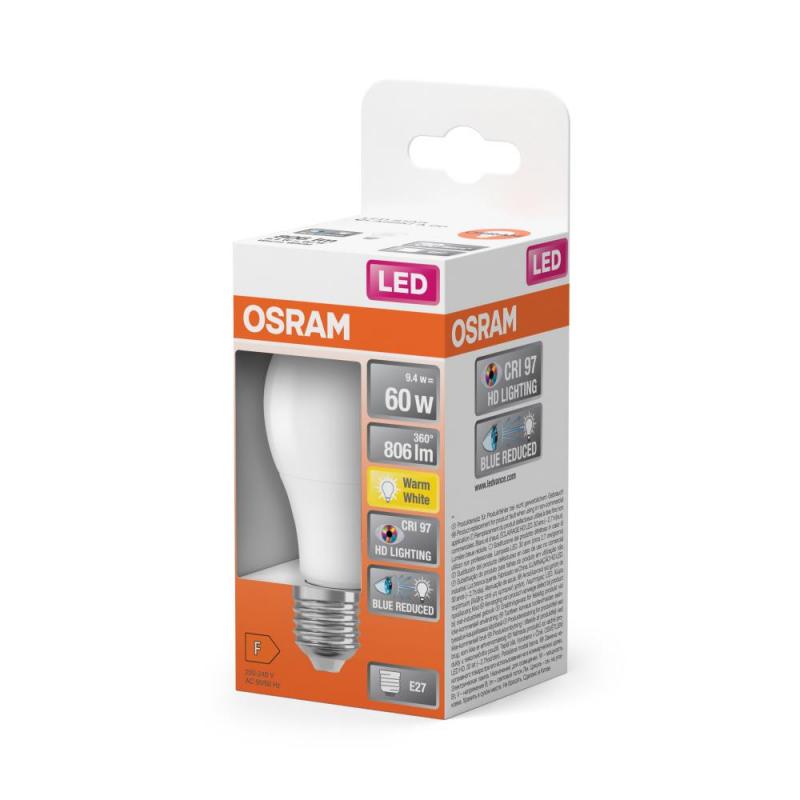 OSRAM E27 Lampe STAR Classic 9,4W wie 60W 2700K warmweißem Licht mit sehr hoher Farbwiedergabe 97Ra
